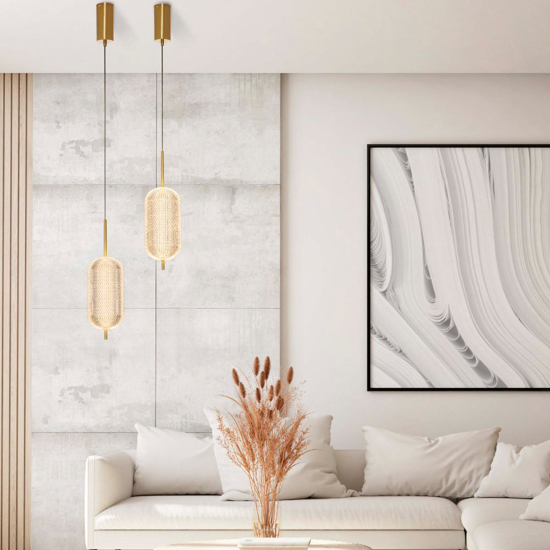 Lampada a sospensione led oro stile contemporaneo