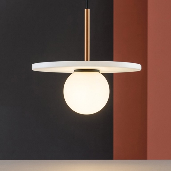 Lampada a sospensione di marmo bianco sfera di vetro Lampada a sospensione di marmo bianco sfera di vetro