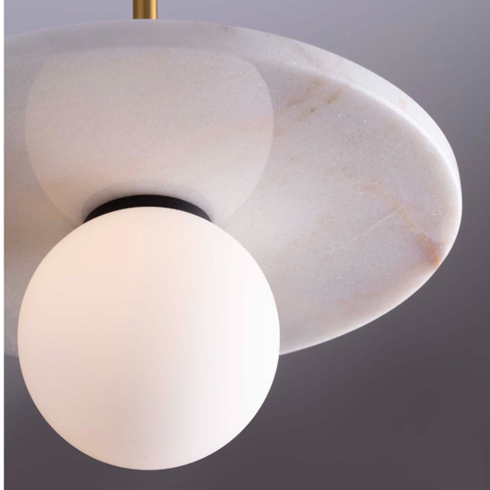 Lampada a sospensione di marmo bianco sfera di vetro Lampada a sospensione di marmo bianco sfera di vetro