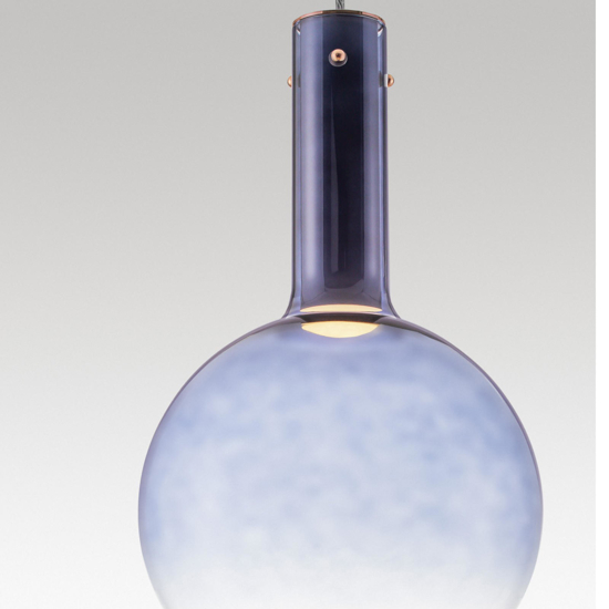 Lampada sospensione led sfera vetro blu moderna