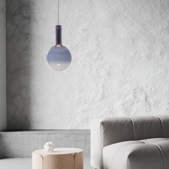 Lampada sospensione led sfera vetro blu moderna