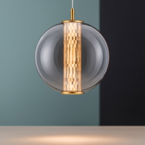 Lampada led a sospensione oro sfera vetro fume