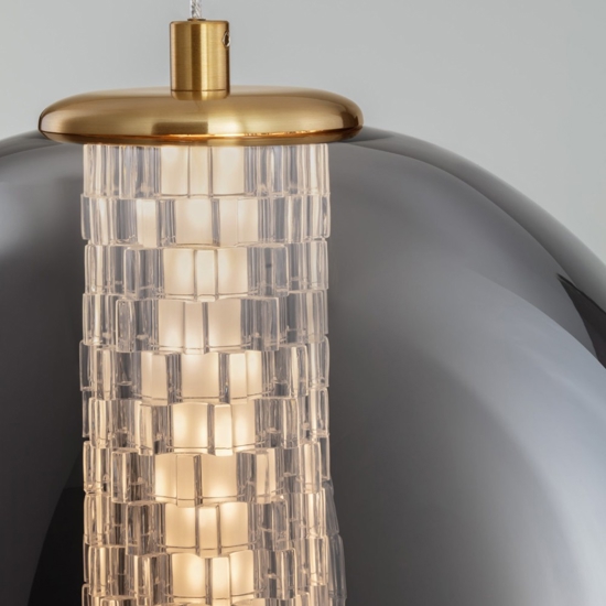 Lampada led a sospensione oro sfera vetro fume