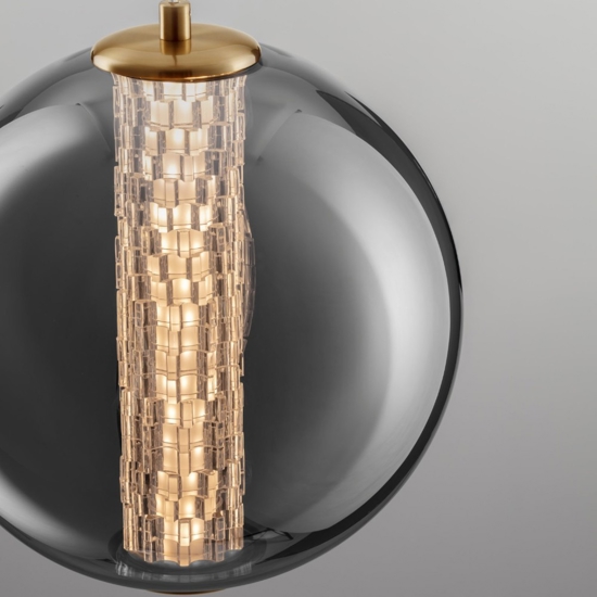 Lampada led a sospensione oro sfera vetro fume