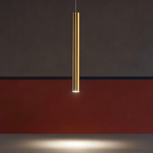 Birba linea light lampada a sospensione cilindro oro h60 cm gu10