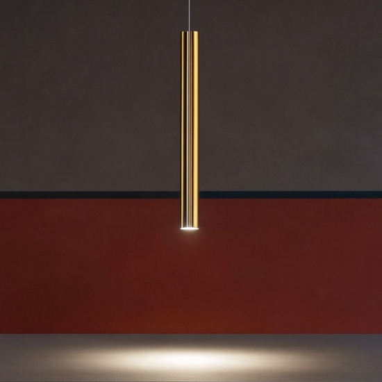 Birba linea light lampada a sospensione cilindro oro h60 cm gu10