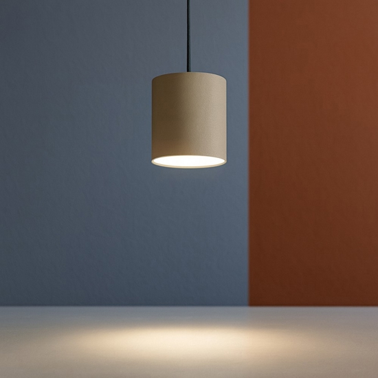 Lampada a sospensione per cucina moderna cilindro corto sabbia