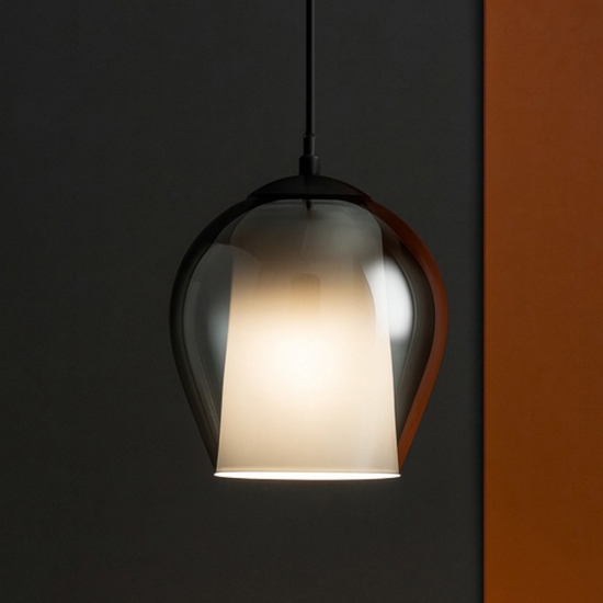 Lampada a sospensione so bonnie1 vetro fume base nero ondaluce