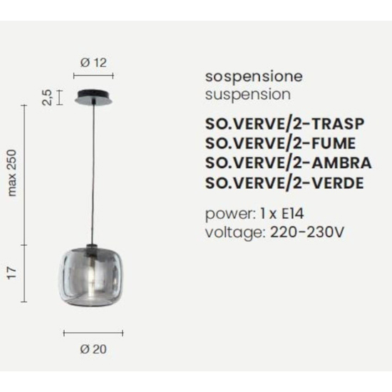 So verve 2 ondaluce sospensione vetro fume per bancone isola
