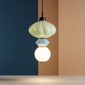 Lampada a sospensione per soggiorno colorato led 3000k vetro verde e blu