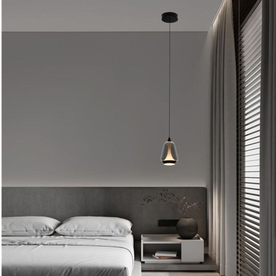 Lampada a sospensione per comodino vetro fume led 3000k