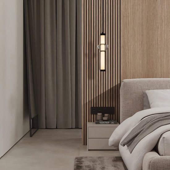 Lampada a sospensione per comodino in vetro fume' led 3000k dimmerabile