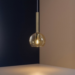 Lampada a sospensione candie per cucina moderna sfera vetro ambra