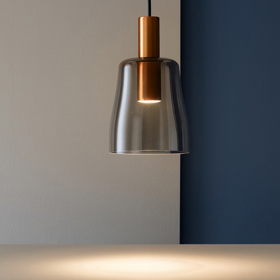 Lampada oro led 7w 3000k a sospensione vetro fume