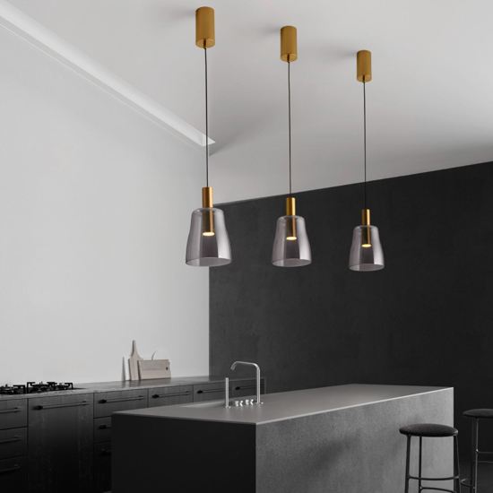Lampada oro led 7w 3000k a sospensione vetro fume
