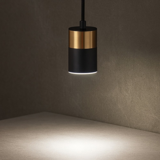 Lampada a sospensione cilindro nero oro pendente comodino Lampada a sospensione cilindro nero oro pendente comodino