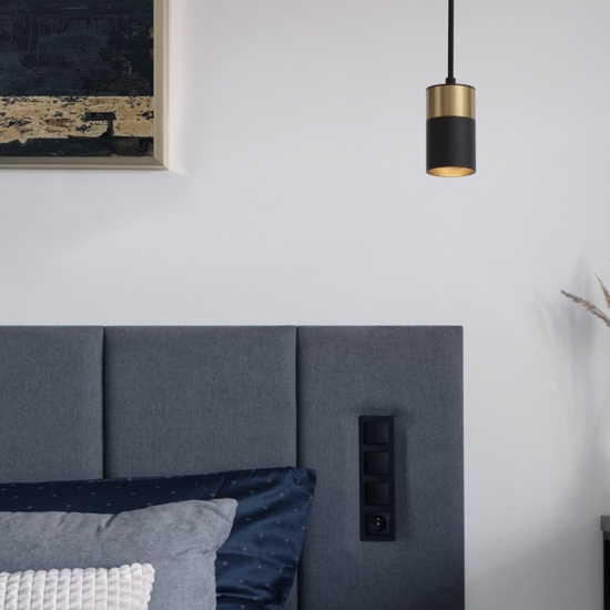 Lampada a sospensione cilindro nero oro pendente comodino Lampada a sospensione cilindro nero oro pendente comodino