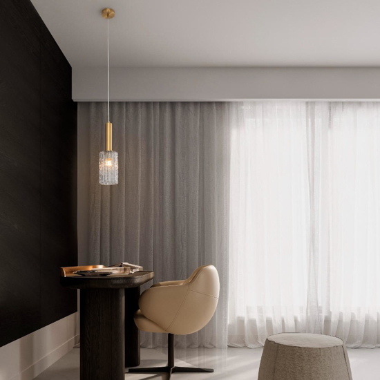 Lampada a sospensione dorata vetro trasparente lavorato Lampada a sospensione dorata vetro trasparente lavorato