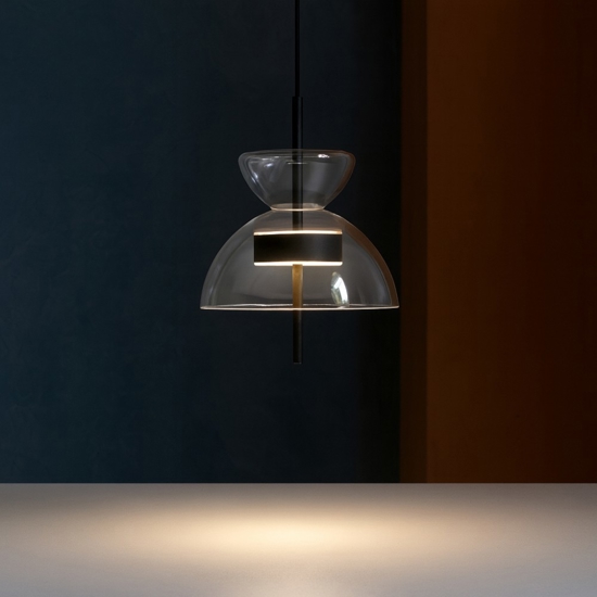 Maytoni bangkok lampada a sospensione led 12w 3000k paralume vetro trasparente