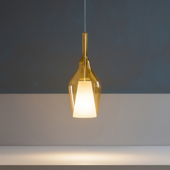 Gea luce lampada a sospensione ofelia in vetro ambra fume' Gea luce lampada a sospensione ofelia in vetro ambra fume'