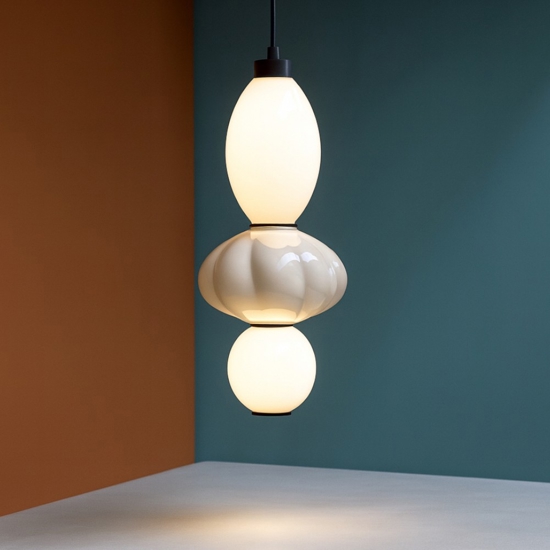 Lampada a sospensione ceramica beige vetro opaco led 3000k cavo regolabile