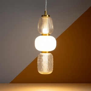Visualizza i dettagli per Lampada a sospensione oro con vetri stile contemporaneo Lampada a sospensione oro con vetri stile contemporaneo