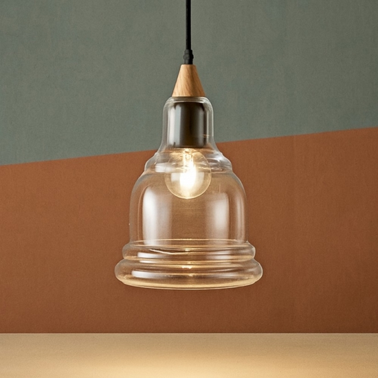 Gretel sp1 ideal lux lampada vintage a sospensione legno chiaro vetro trasparente