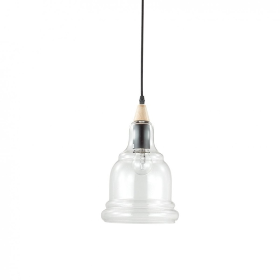 Gretel sp1 ideal lux lampada vintage a sospensione legno chiaro vetro trasparente