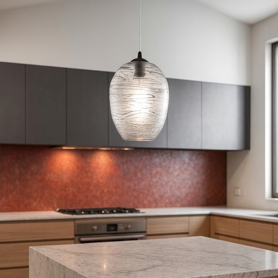 Lampadario da cucina vetro rigato trasparente