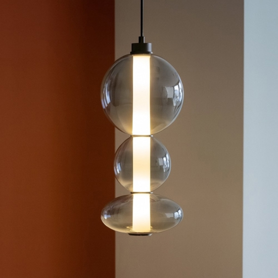 Lampada a sospensione led sfere di vetro fume trasparente