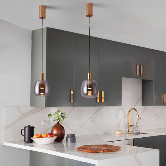 Lampada oro led 7w 3000k a sospensione oro vetro fume