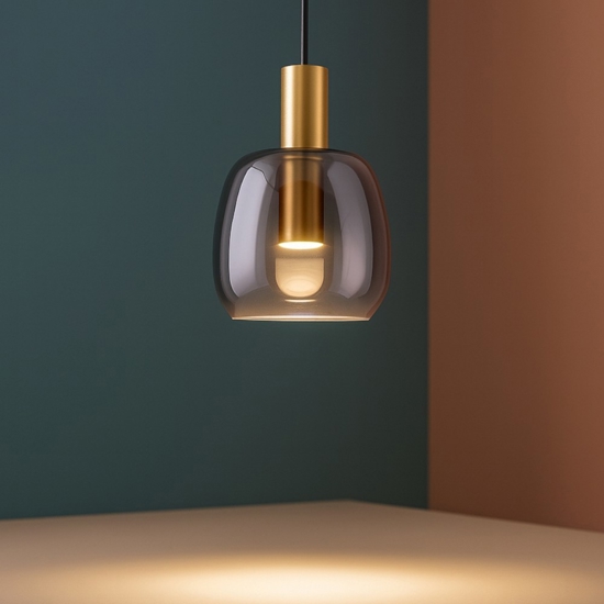 Lampada oro led 7w 3000k a sospensione oro vetro fume