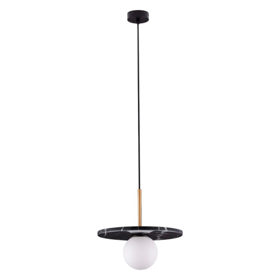Lampada a sospensione dor disco marmo nero con sfera di vetro Lampada a sospensione dor disco marmo nero con sfera di vetro