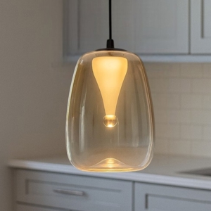 Lampada a sospensione da cucina con paralume in vetro ambrato led 3000k