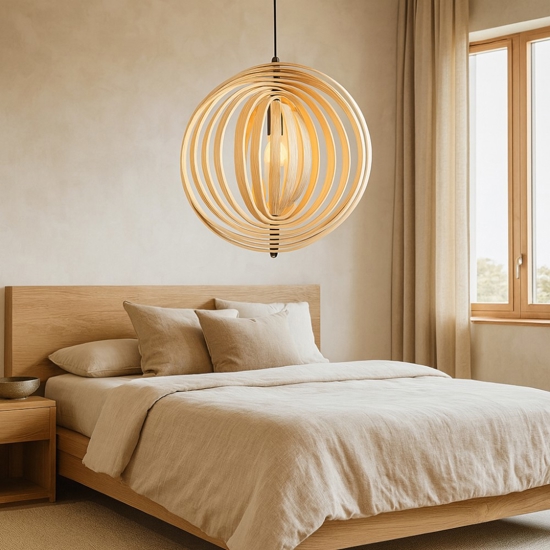 Maytoni roots lampadario per camera da letto orientabile in legno