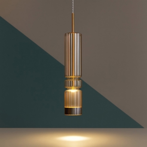 Lampada sospensione oro led tubo vetro ambra 