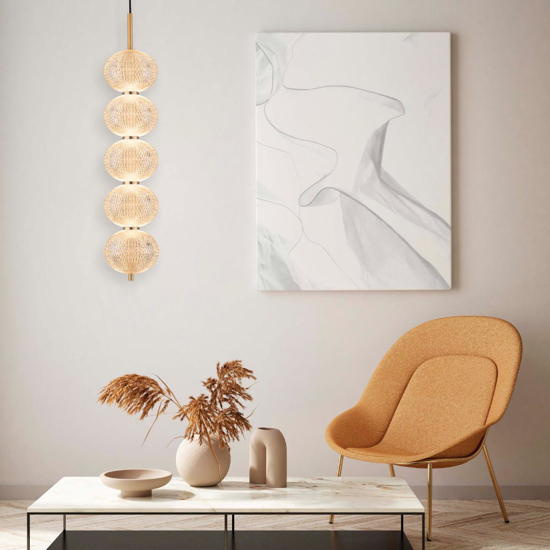 Lampada a sospensione oro stile contemporaneo sfere trasparenti