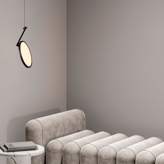 Lampada a sospensione disco nero design moderna led 14w 3000k Lampada a sospensione disco nero design moderna led 14w 3000k