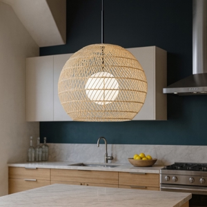Maytoni cane lampadario da cucina con paralume intrecciato