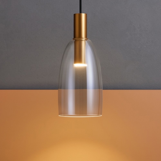 Lampada a sospensione oro vetro fume led 7w 3000k per cucina