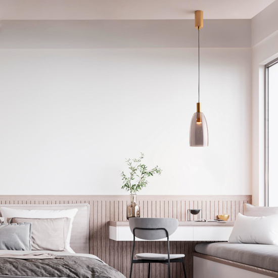Lampada a sospensione oro vetro fume led 7w 3000k per cucina