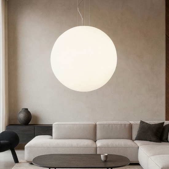 Lampadario moderno mapa bianco ideal lux sp1 d50 boccia di vetro bianco 50cm