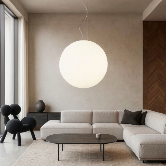 Lampadario moderno mapa bianco ideal lux sp1 d50 boccia di vetro bianco 50cm