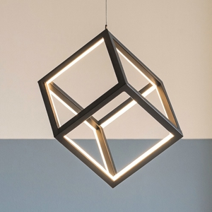 Lampada cubo nero sospensione moderna led 45w 3000k dimmerabile