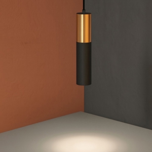 Lampada a sospensione pendente cilindro oro nero