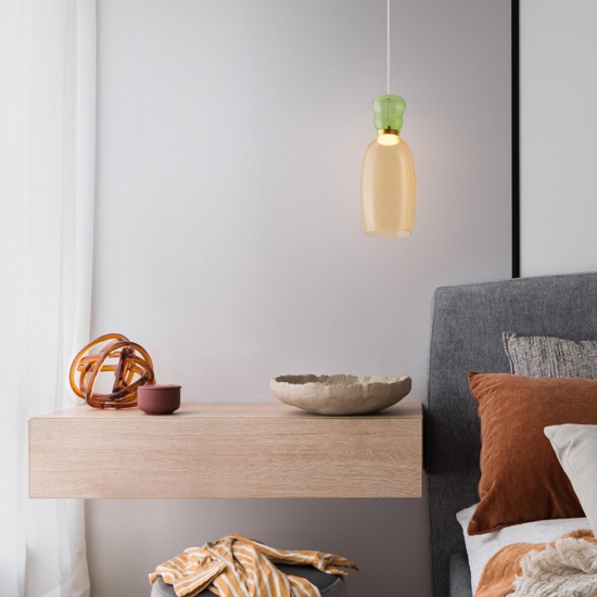 Lampada oro moderna sospensione vetro giallo verde da comodino