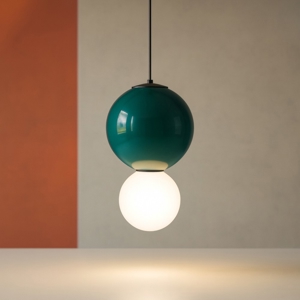 Lampada a sospensione verde da cucina due sfere 25cm led 3000k
