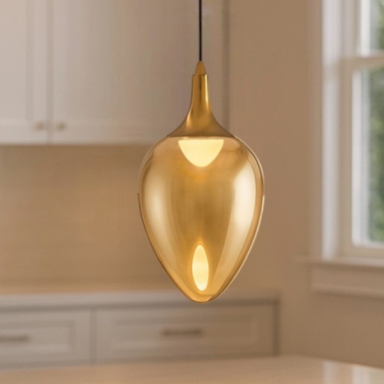 Lampada a sospensione da cucina moderna in vetro ambrato led 3000k