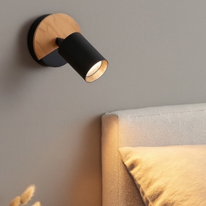 Applique con faretto nero legno orientabile per comodino