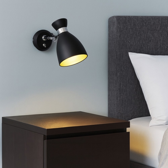 Applique orientabile nero oro per comodino camera da letto